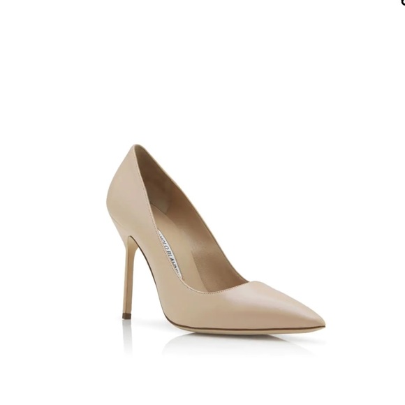 Manolo Blahnik BB CALF Taupe Calf Leather Pointed Toe Pumps